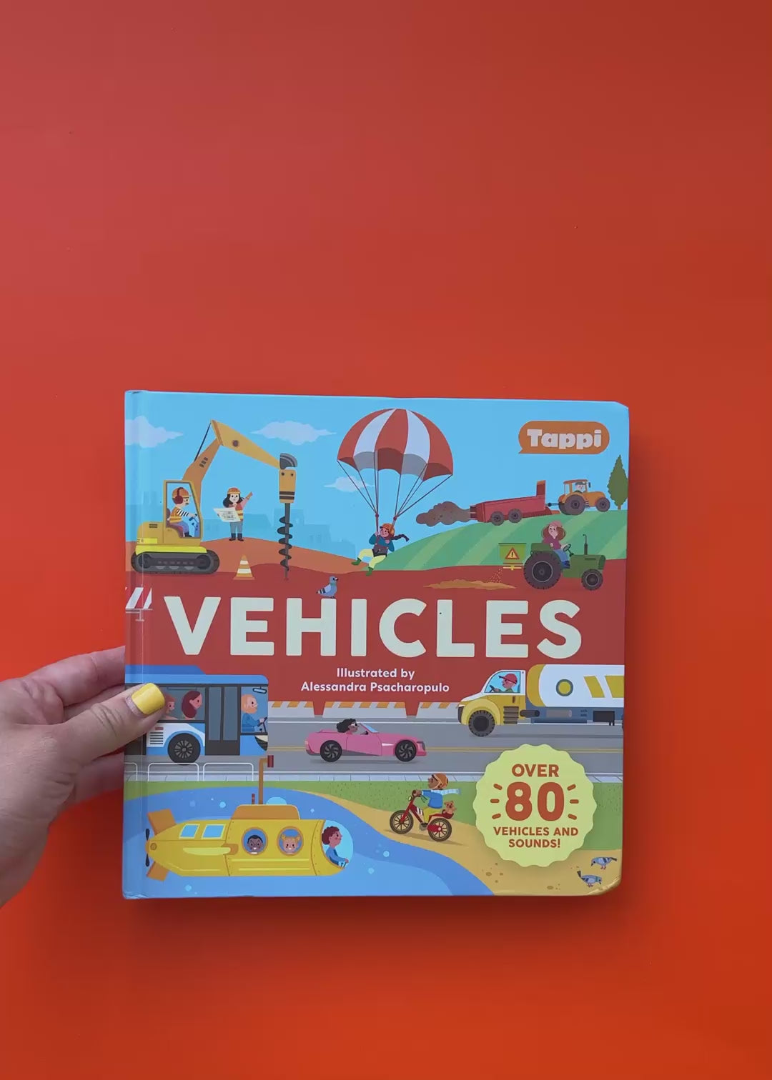 Vehicles book overview, demonstrating the Tappi Play Pen.
